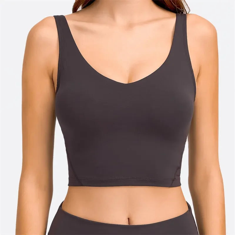 Nepoagym PASSION Tank Top with Shelf Built In Bra Crop Top with Removable Padding Longline Sports Bra for Yoga Gym