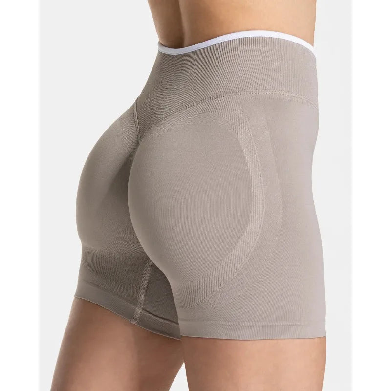 Women's Seamless Gym Color Blocking Sports Shorts High Elastic Tight High Waist Hip Lifting