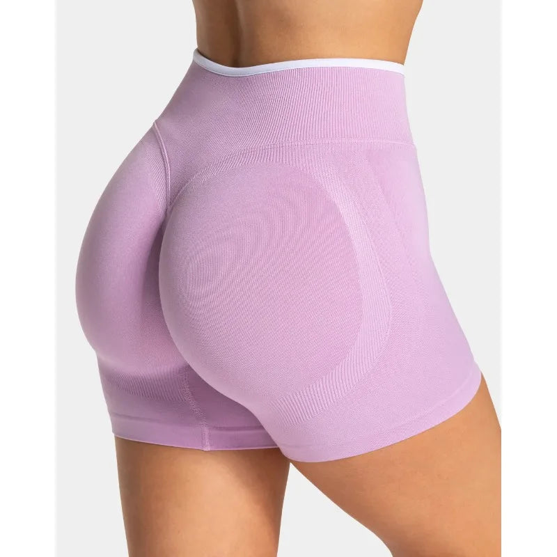 Women's Seamless Gym Color Blocking Sports Shorts High Elastic Tight High Waist Hip Lifting