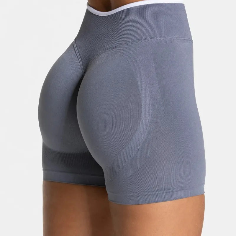 Women's Seamless Gym Color Blocking Sports Shorts High Elastic Tight High Waist Hip Lifting