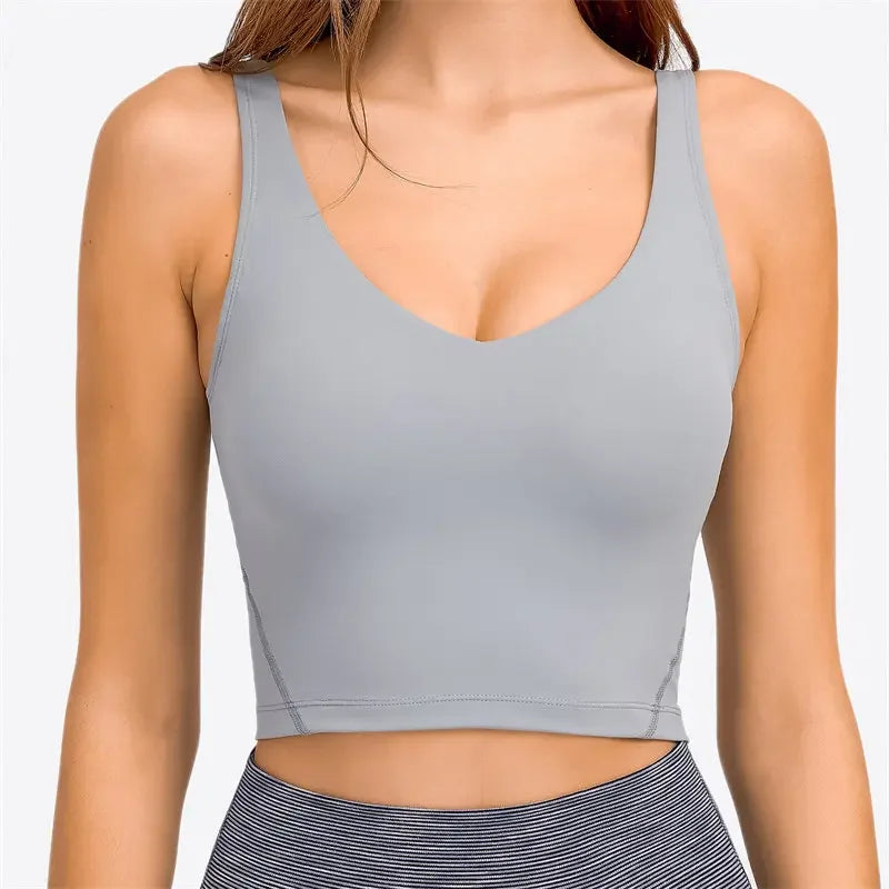 Nepoagym PASSION Tank Top with Shelf Built In Bra Crop Top with Removable Padding Longline Sports Bra for Yoga Gym