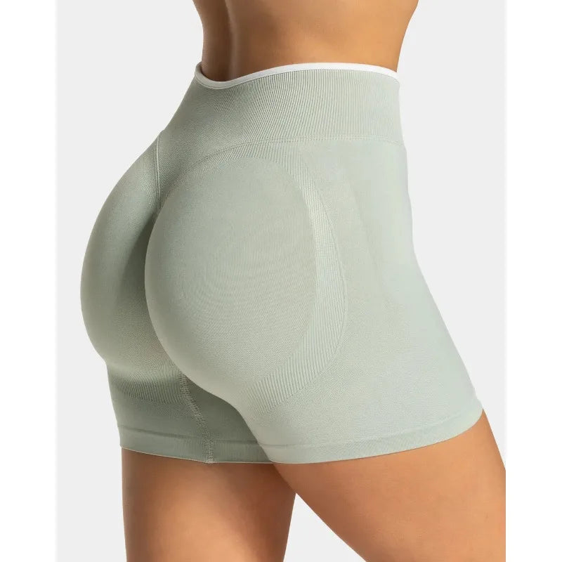 Women's Seamless Gym Color Blocking Sports Shorts High Elastic Tight High Waist Hip Lifting