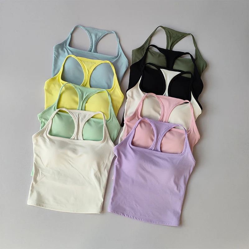 Sports and Fitness Vest with Chest Pad Summer Shockproof Beauty Back Nude Feeling Suit Pilates Training Yoga Top Yoga Clothing