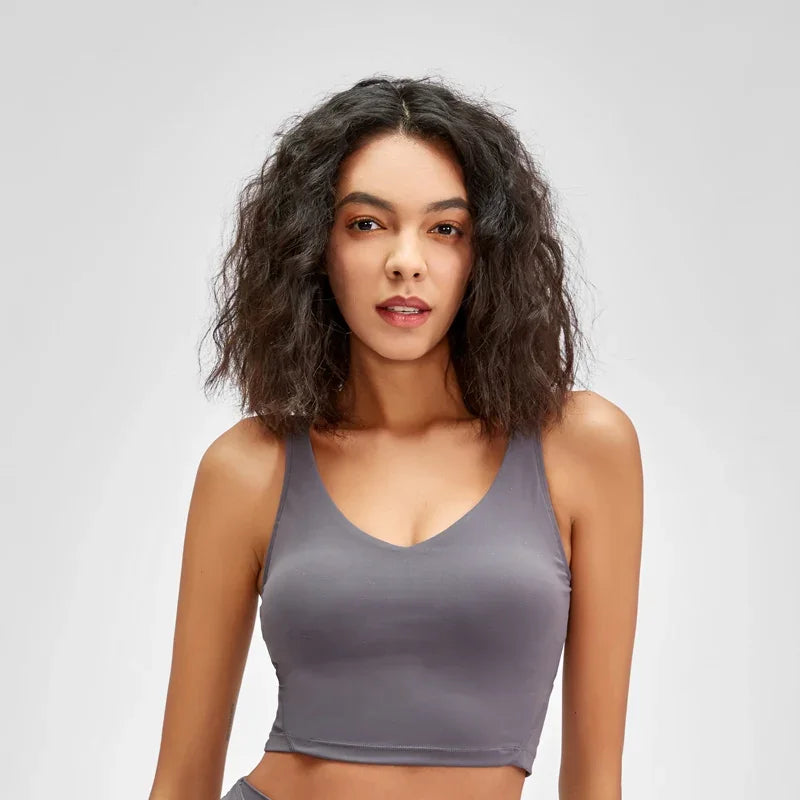 Nepoagym PASSION Tank Top with Shelf Built In Bra Crop Top with Removable Padding Longline Sports Bra for Yoga Gym