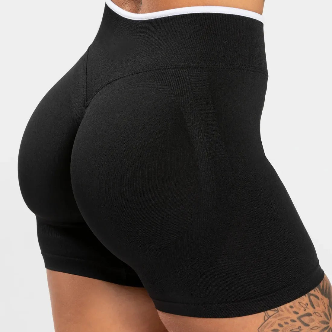 Women's Seamless Gym Color Blocking Sports Shorts High Elastic Tight High Waist Hip Lifting