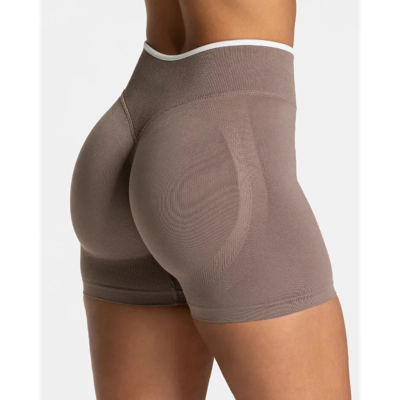 Women's Seamless Gym Color Blocking Sports Shorts High Elastic Tight High Waist Hip Lifting