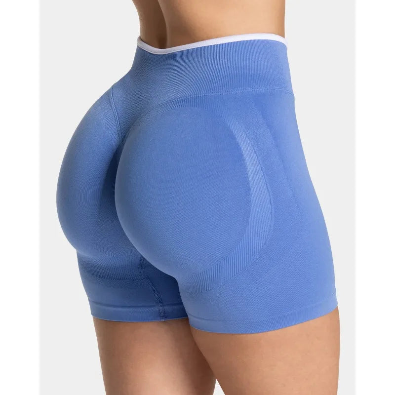 Women's Seamless Gym Color Blocking Sports Shorts High Elastic Tight High Waist Hip Lifting